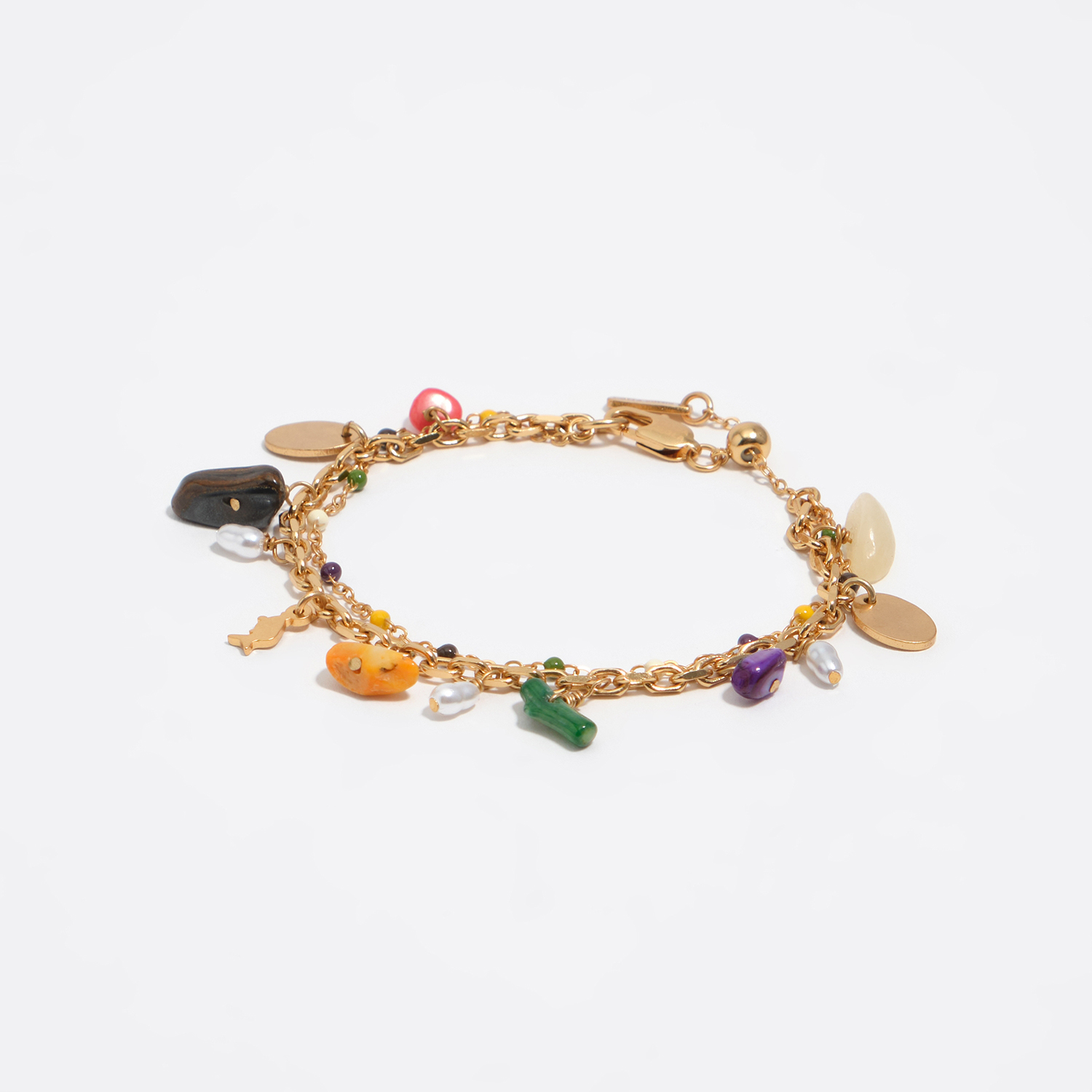 Bimba Y Lola Gold Multicolor Stones Double-Layer Bracelet