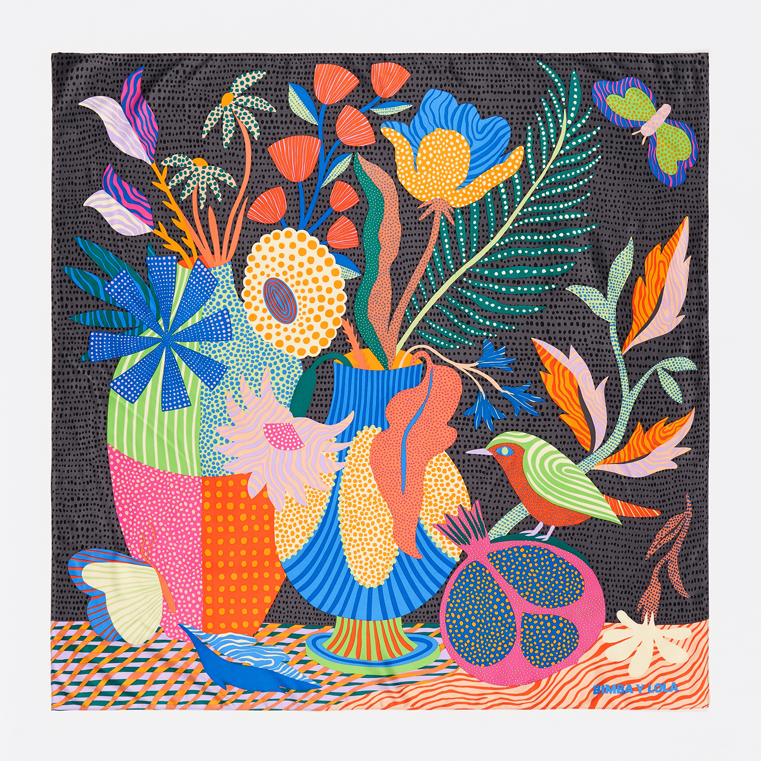 Bimba Y Lola Anthracite Pointillist Still Life Scarf
