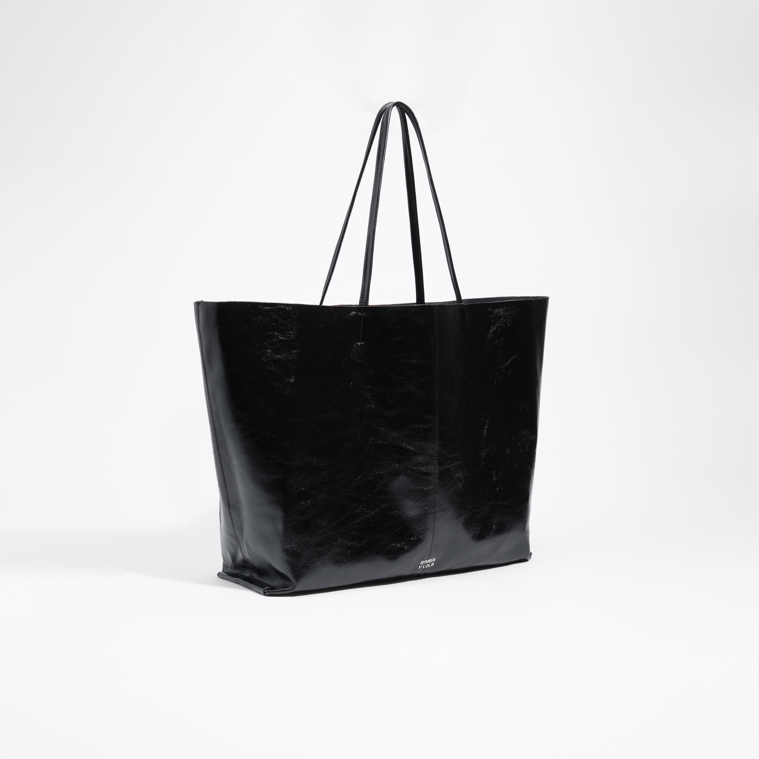 Torba shopper maxi błyszcząca skóra czarna 2