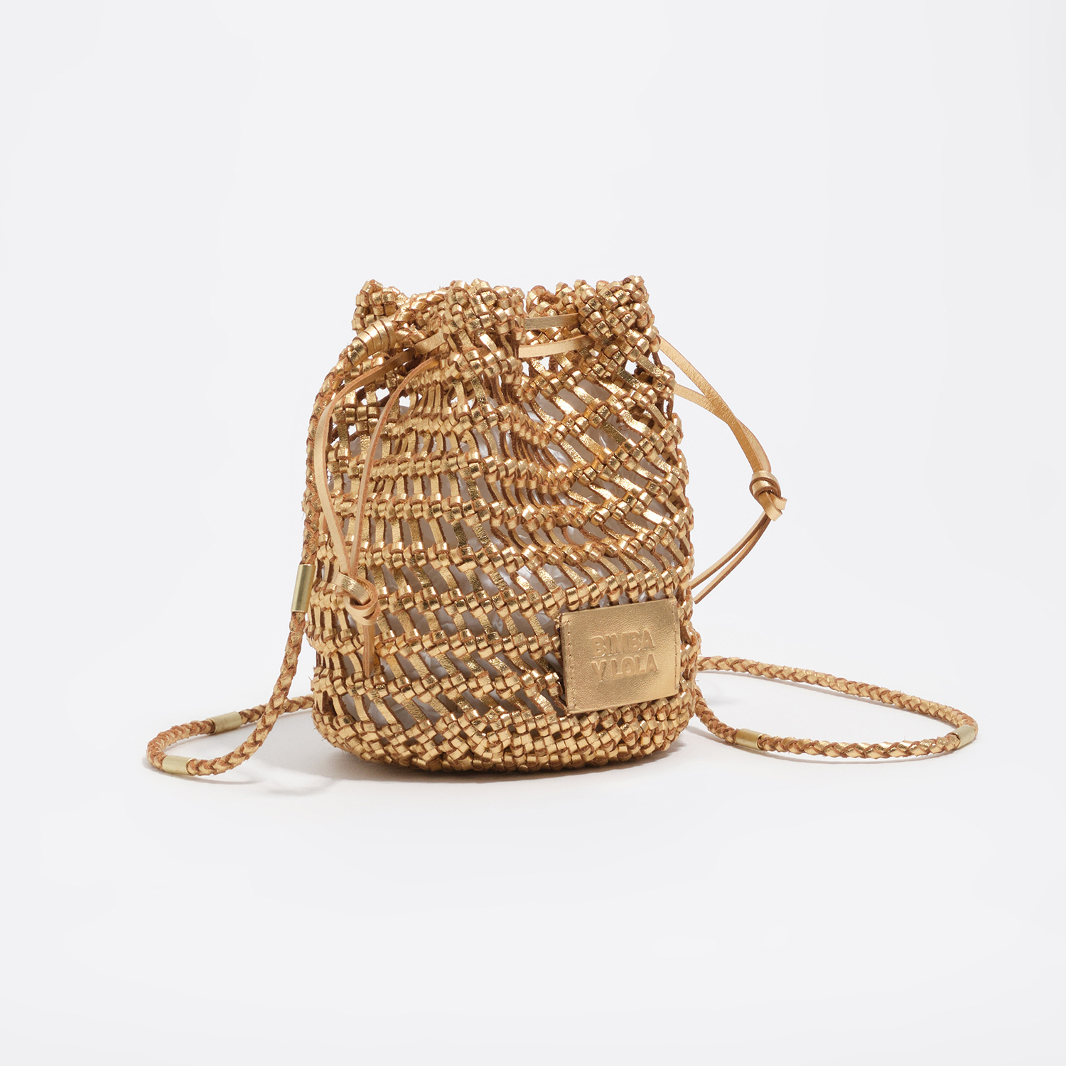 Bimba Y Lola Gold Plaited Leather Mini Bucket Bag