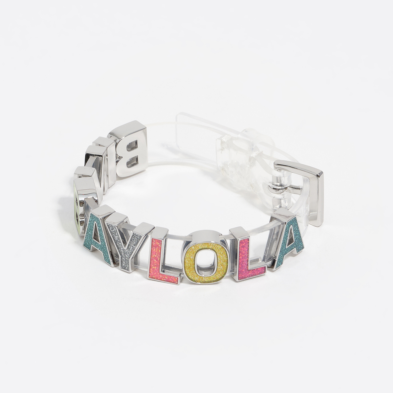 Bimba Y Lola Blue Multicolored Glittery Logo Strap Bracelet