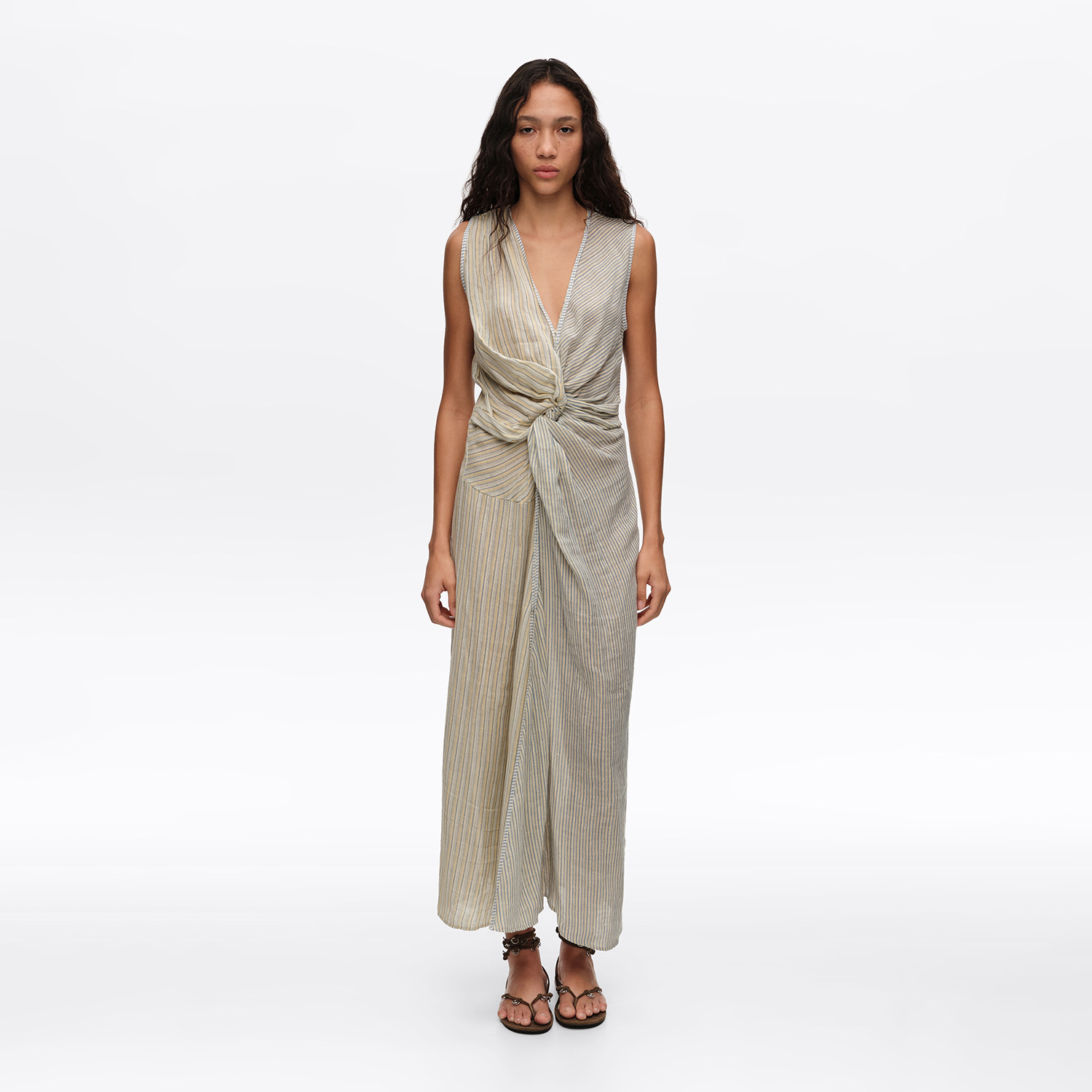 Bimba Y Lola Blue Striped Ruched Knot Dress