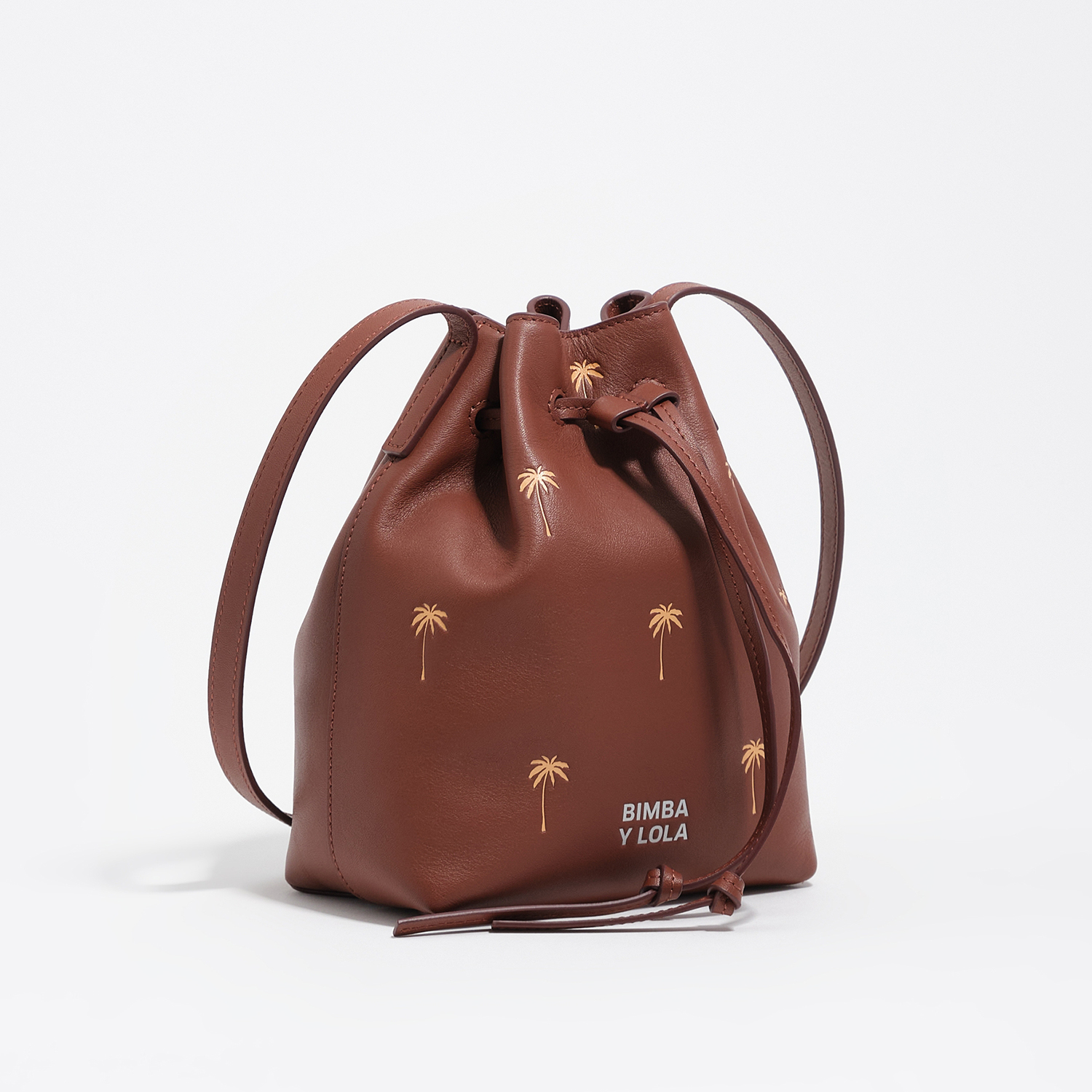 Bimba Y Lola Nut Small Palms Wal Leather Carlino Bucket Bag
