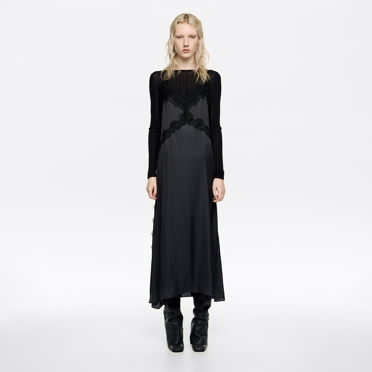 Bimba Y Lola Dark Navy Navy Blue Fluid Lace Dress