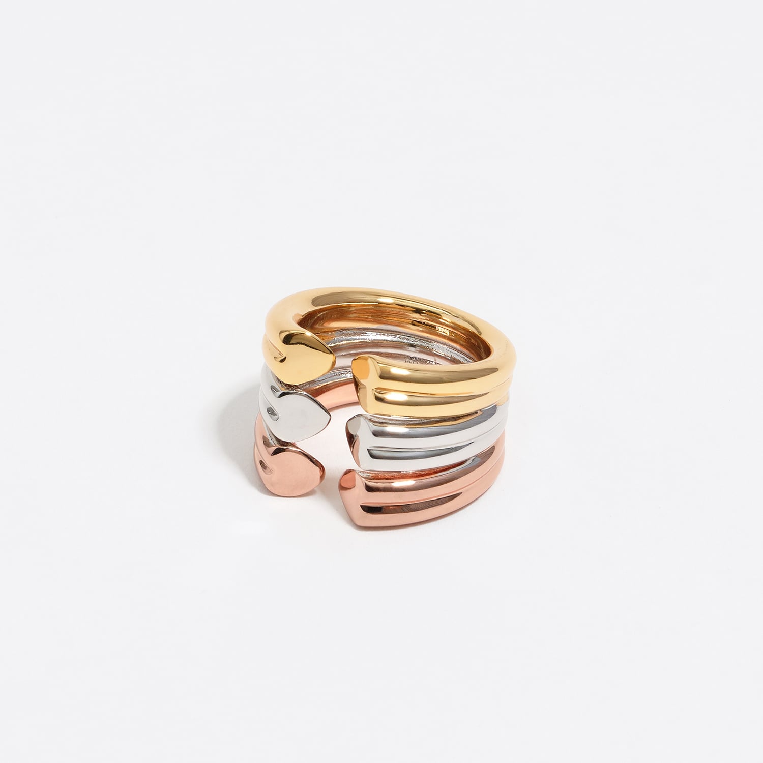 Bimba Y Lola Multigold Three-Tone Hearts Ring
