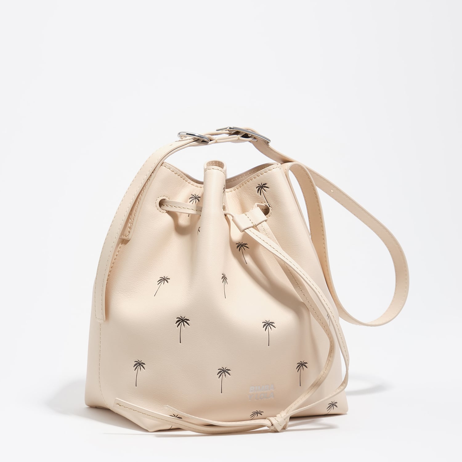 Bimba Y Lola Sand Large Palms Leather Carlino Bucket Bag