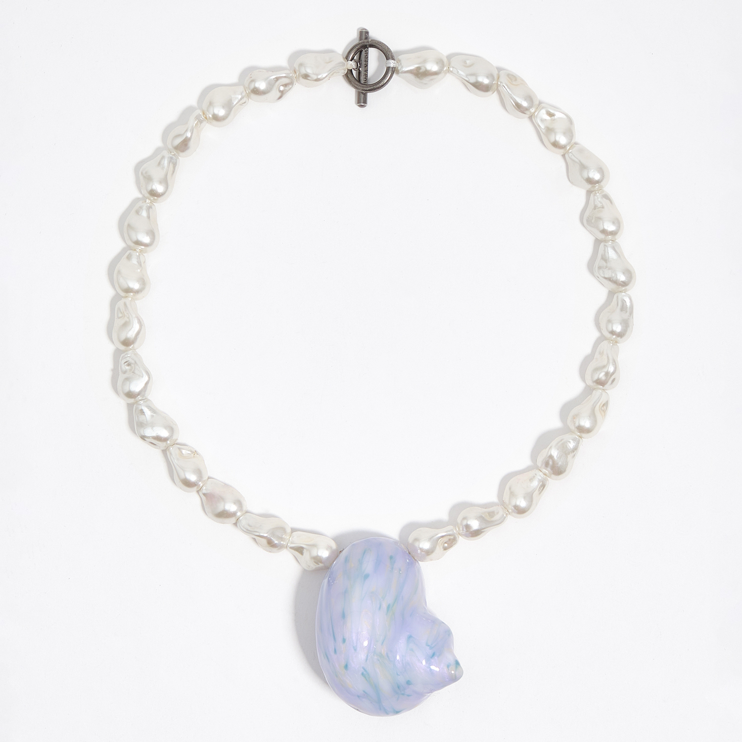 Bimba Y Lola Blue Pearl And Enameled Seashell Necklace
