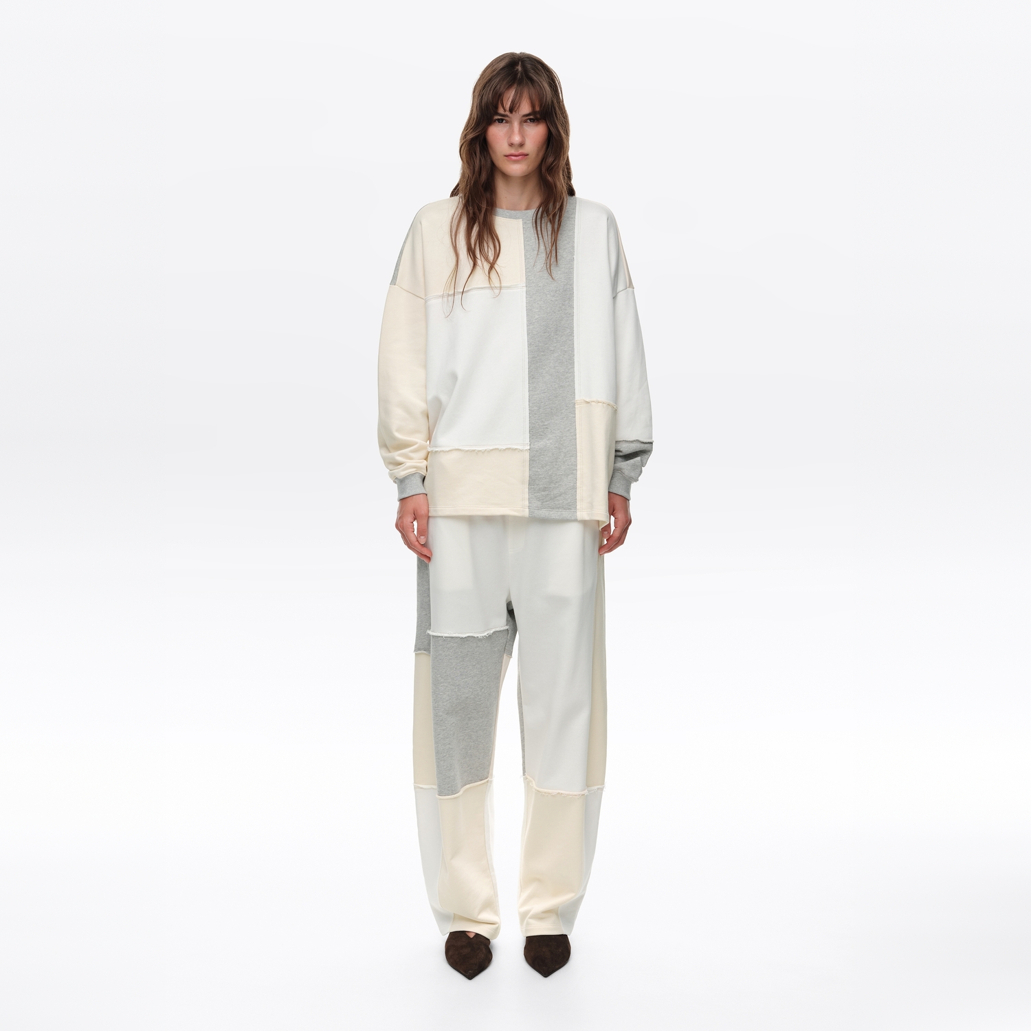 Spodnie jogger patchwork bawełna kość słoniowa