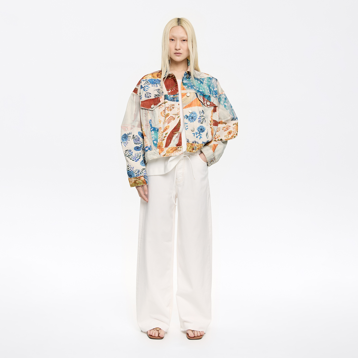 Spodnie denim wide leg ecru