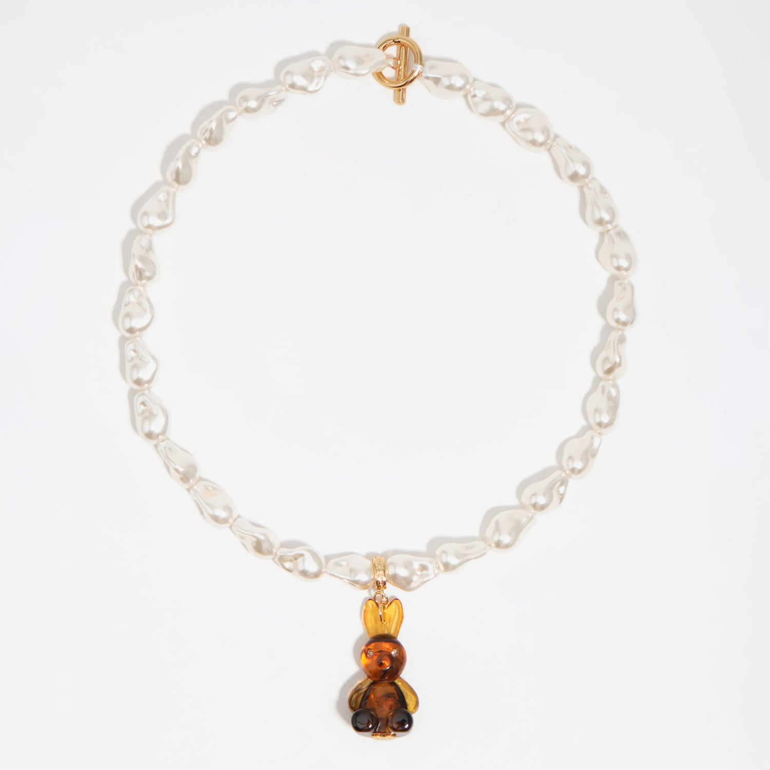 Bimba Y Lola Brown Amber Resin Rabbit And Pearl Necklace