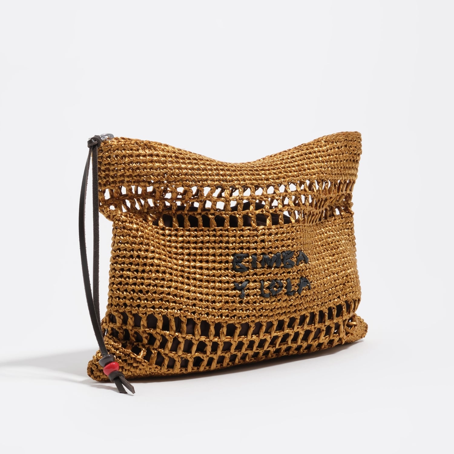 Bimba Y Lola Gold Medium Raffia-Effect Handbag