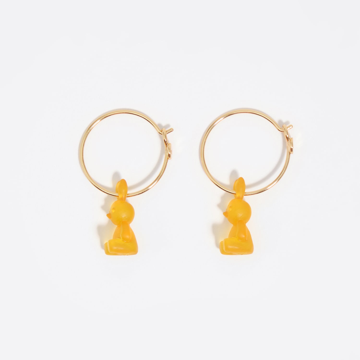 Bimba Y Lola Orange Gold Resin Rabbit Hoop Earrings