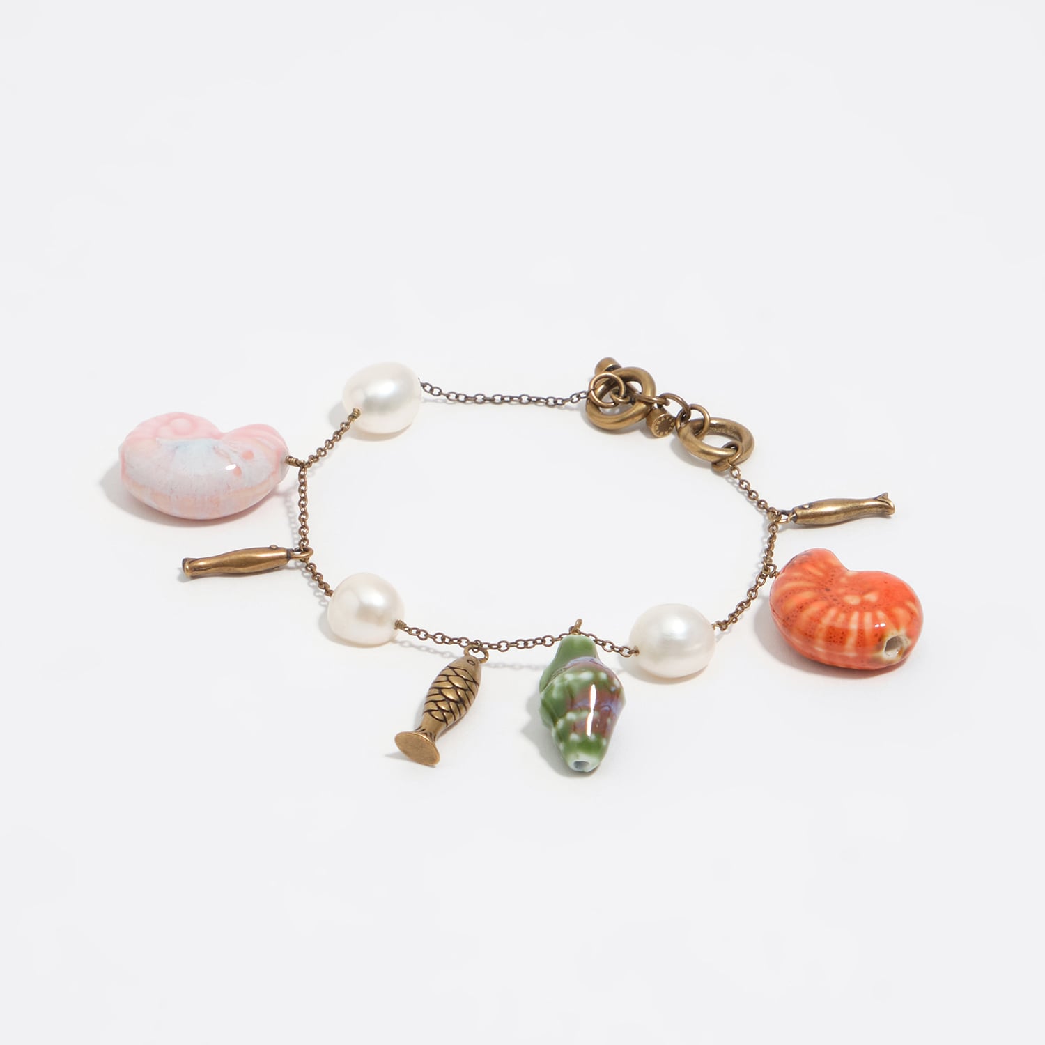 Bimba Y Lola Pearl Aged Gold Bracelet With S, Shells And Fish