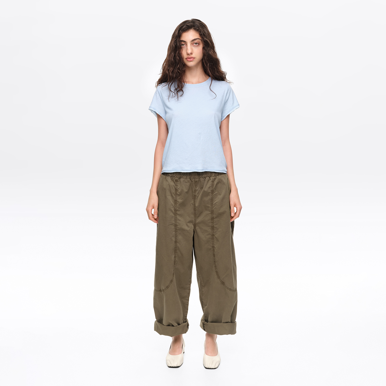 Spodnie jogger ozdobne przeszycia khaki
