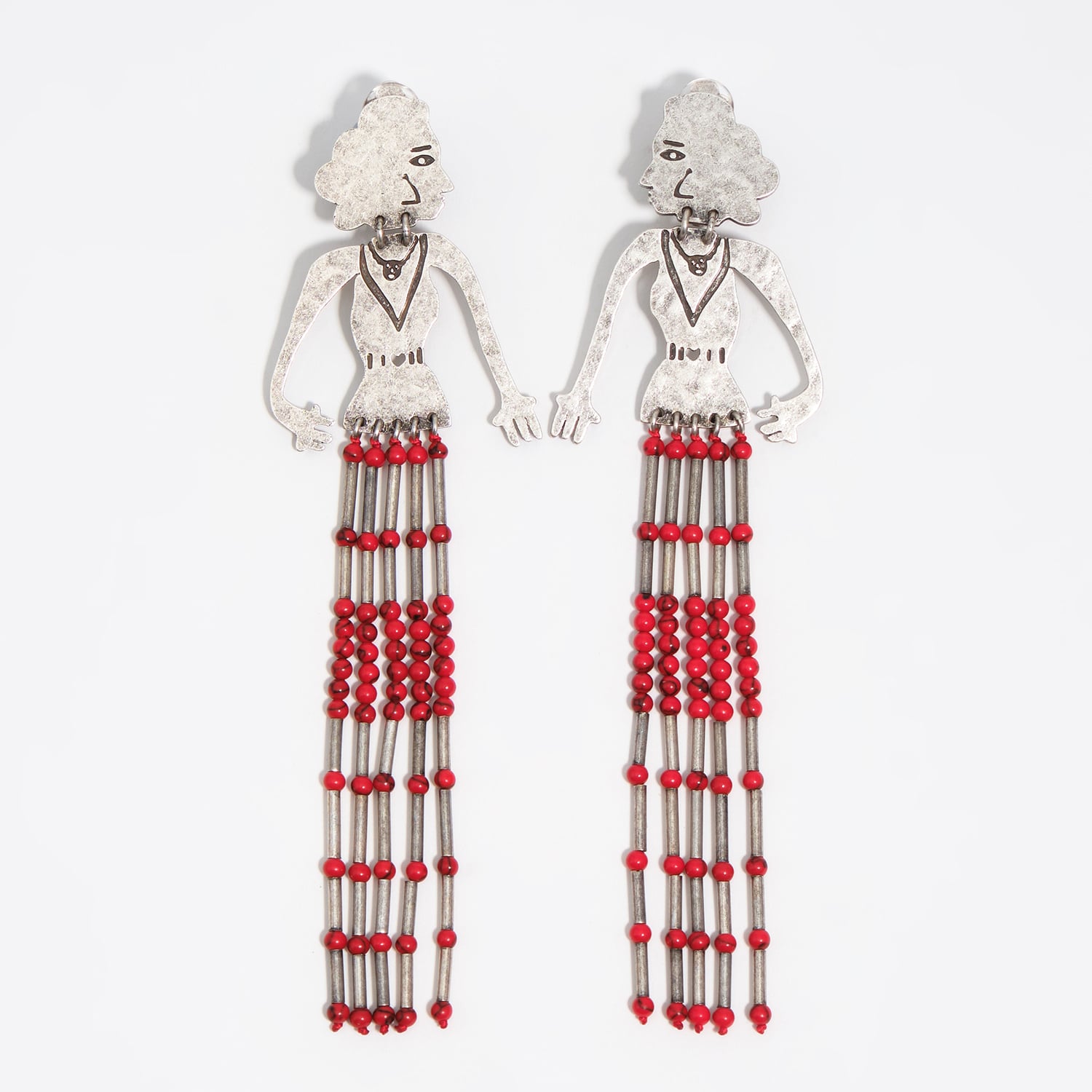 Bimba Y Lola Dark Silver Aged Silver Metal Silhouette And Stones Earrings