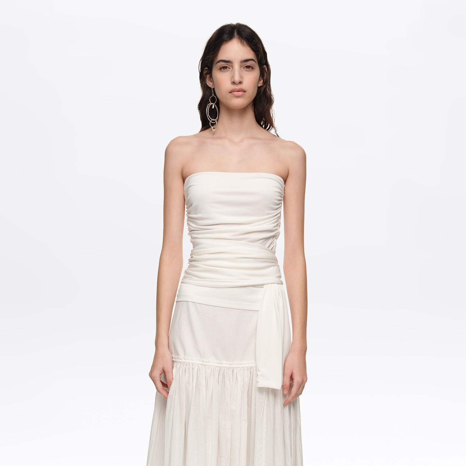 Bimba Y Lola White Ruched Strapless Top