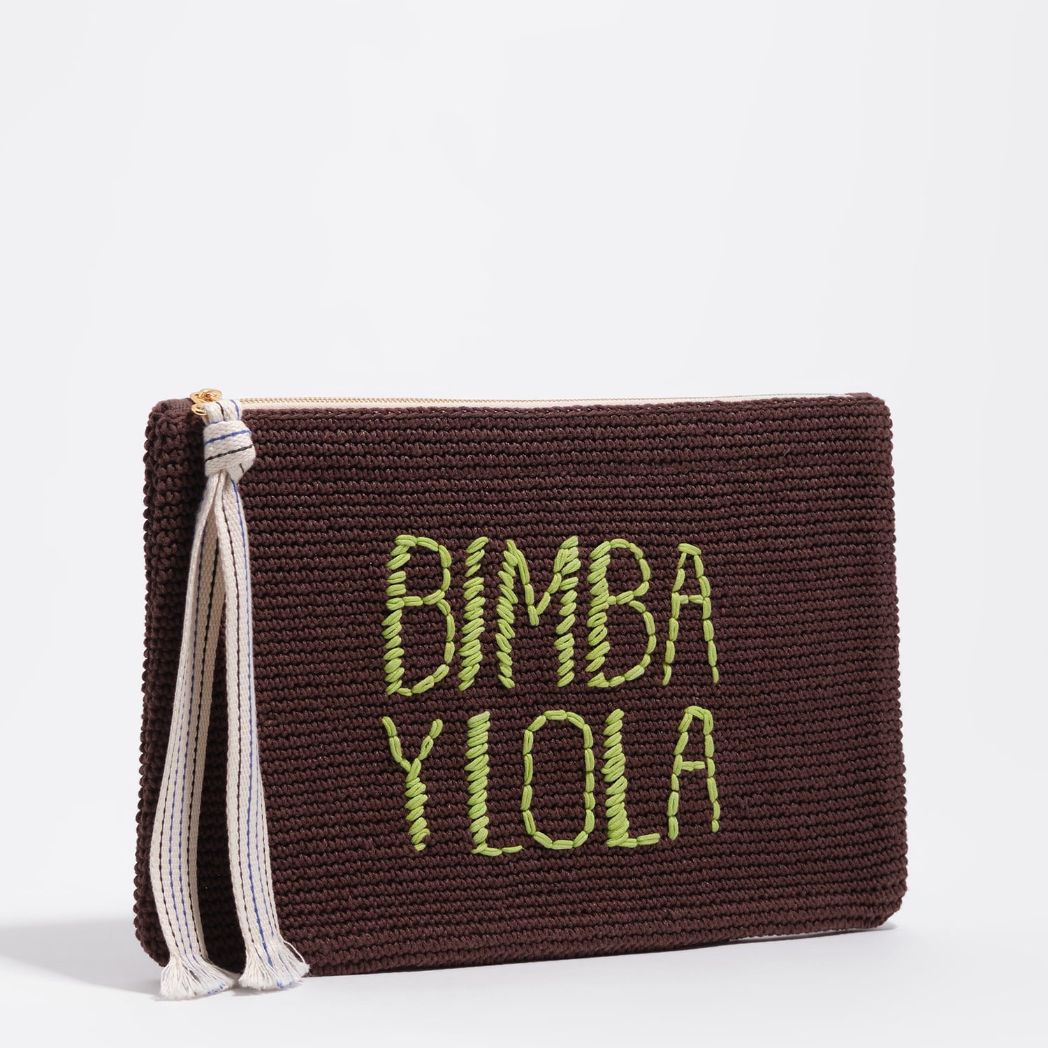 Bimba Y Lola Chocolate Large Plaited Cotton Handbag