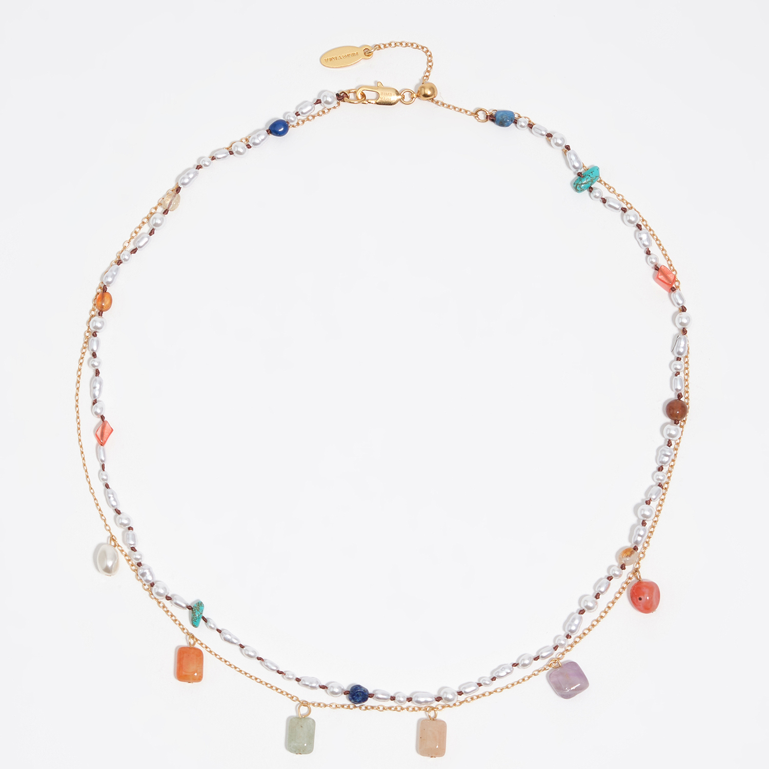 Bimba Y Lola Gold Multicolor Stones And Pearls Double Necklace