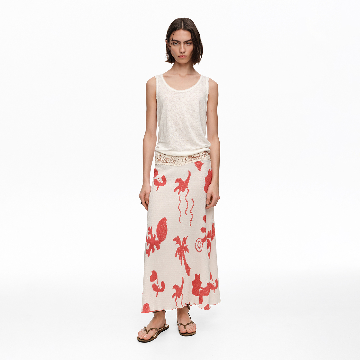 Spódnica szydełkowy pas sand red