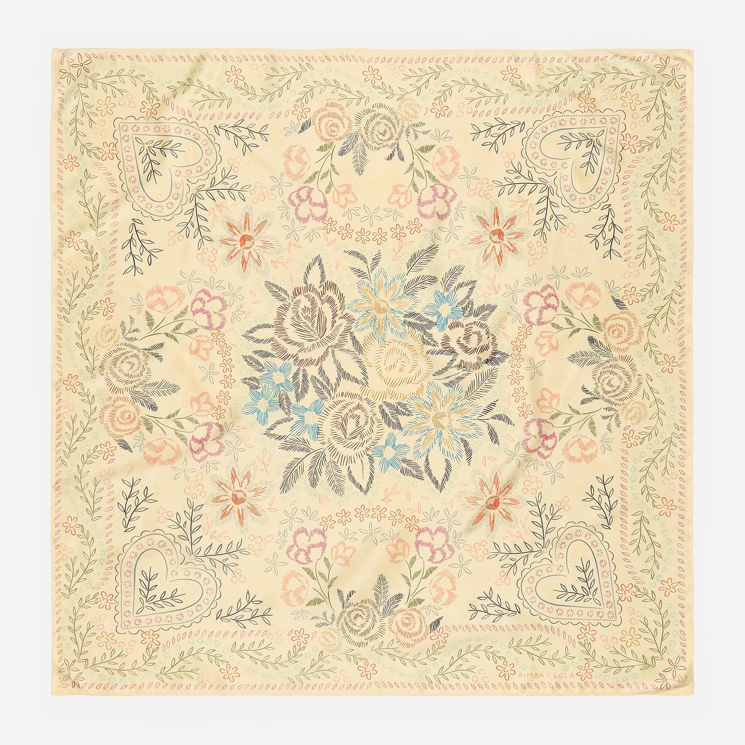 Bimba Y Lola Vanilla Floral Brushstroke Scarf