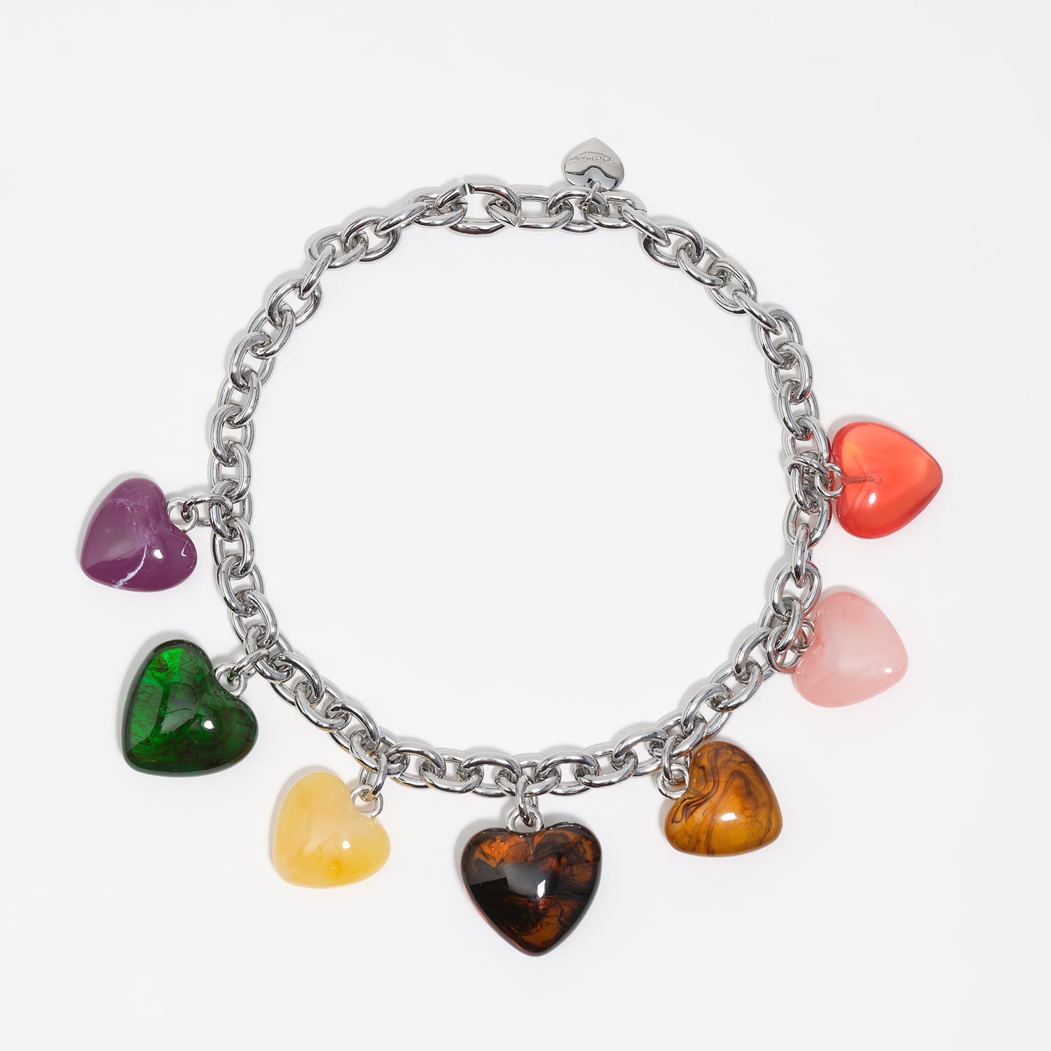 Bimba Y Lola Green Multicolor Resin Hearts Necklace
