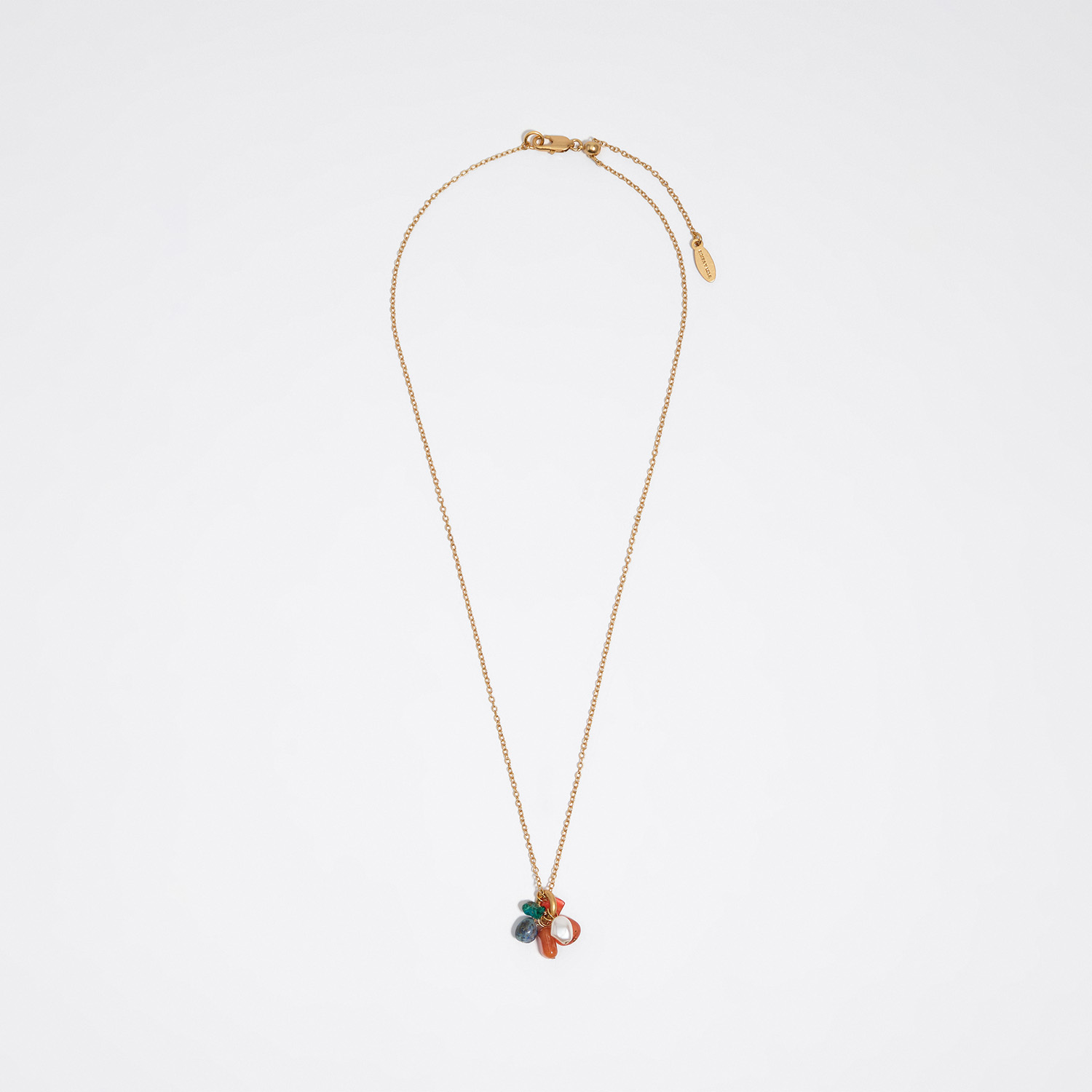 Bimba Y Lola Burnt Orange Necklace With A Cluster Of Multicolor Stones And Gold Pearl