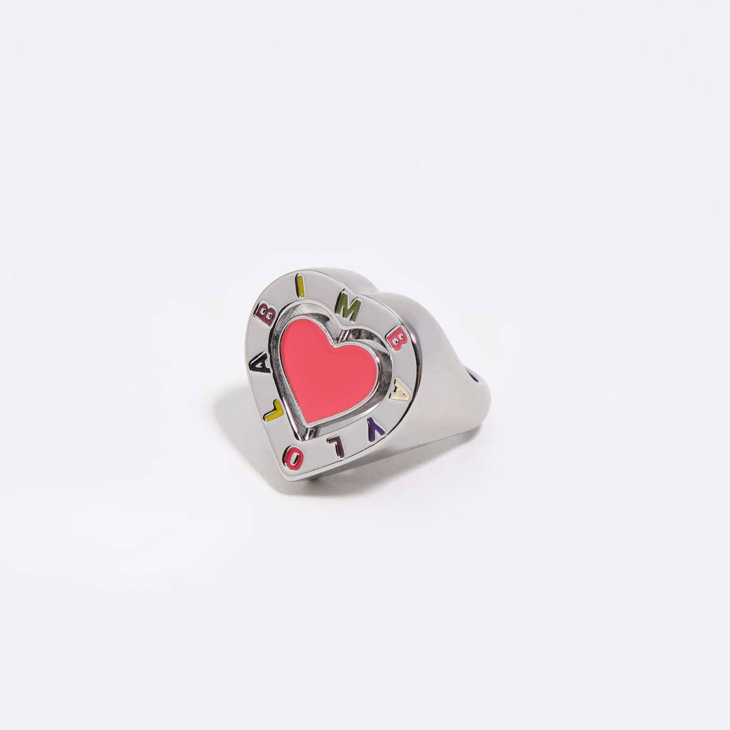 Bimba Y Lola Pink Silver Swivel Heart Logo Ring