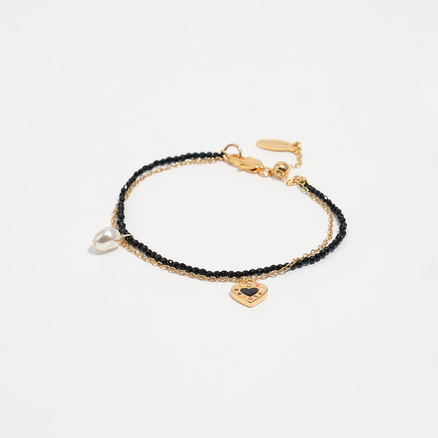 Bimba Y Lola Black Double Bracelet With Crystals And Heart Logo