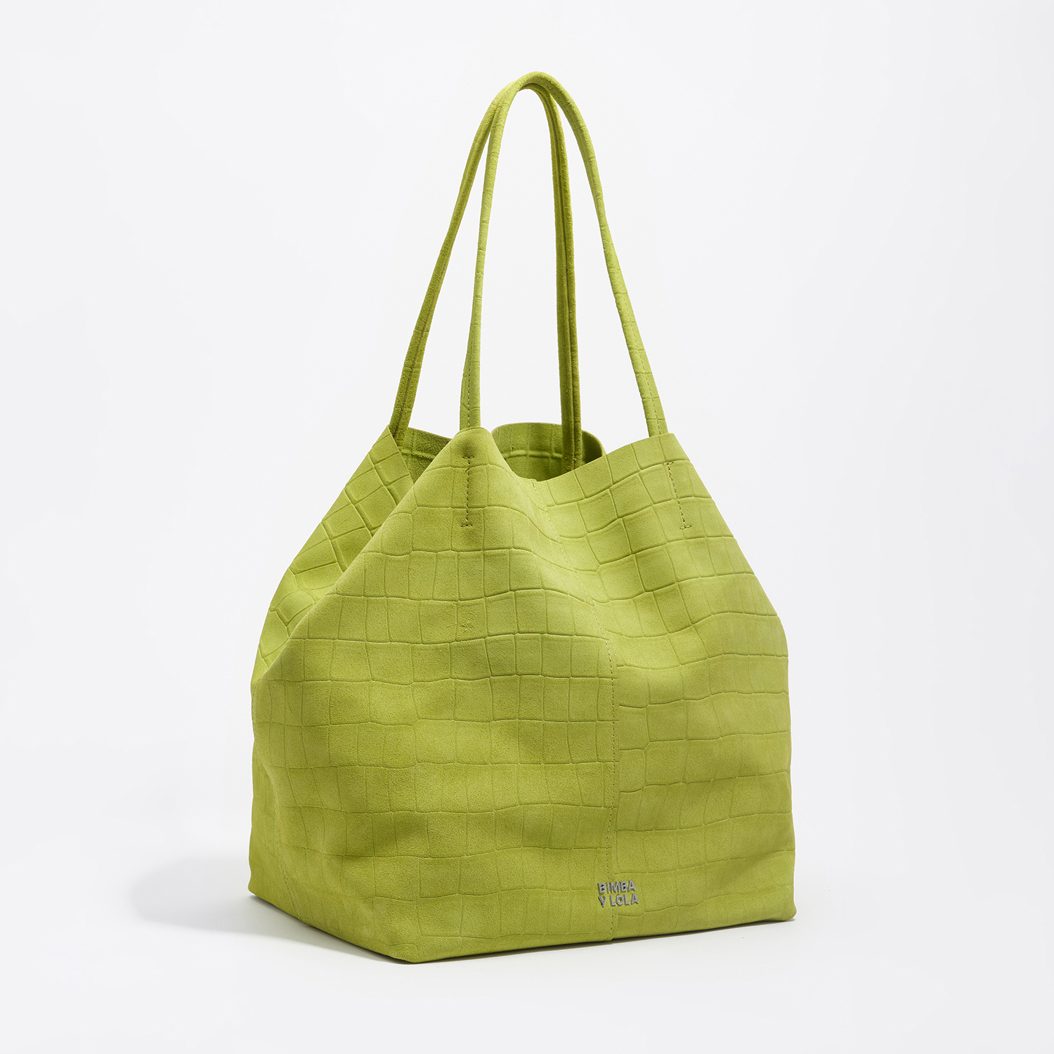 Bimba Y Lola Lime Large Suede Shopper Bag In Embossed Crocodile