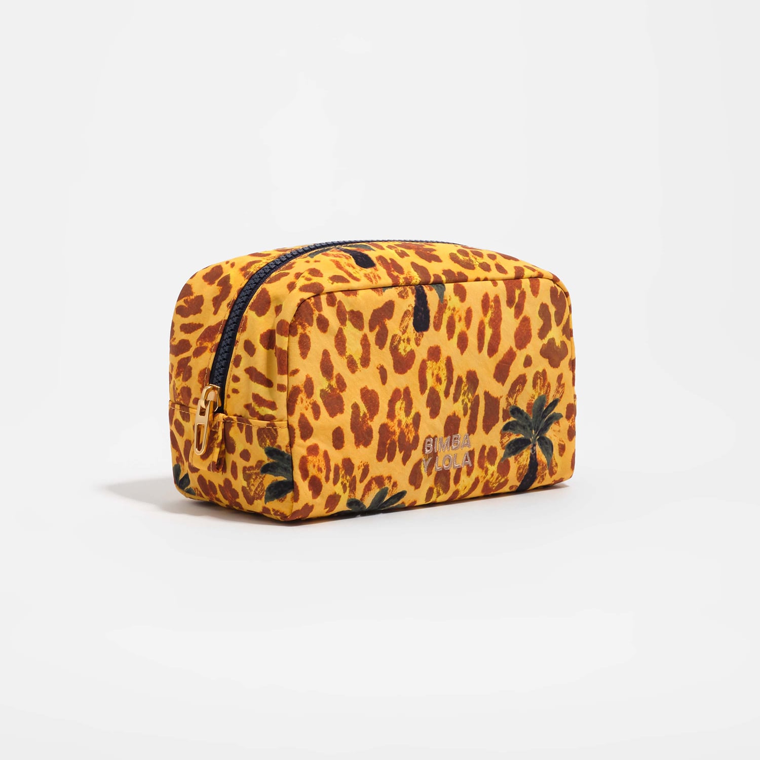 Bimba Y Lola Leopard Yellow Palms Small Yellow Leopard Palms Nylon Make-Up Case