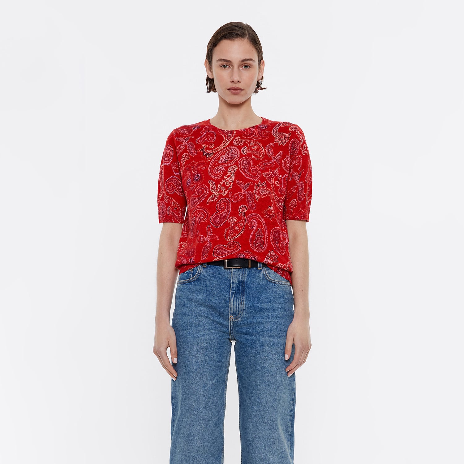 Sweter len Paisley czerwony