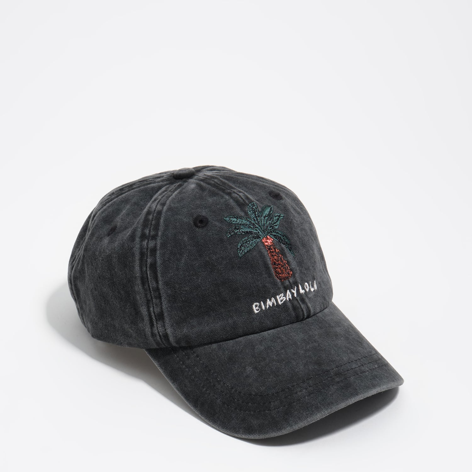 Bimba Y Lola Black Washed Palm Tree Cotton Cap