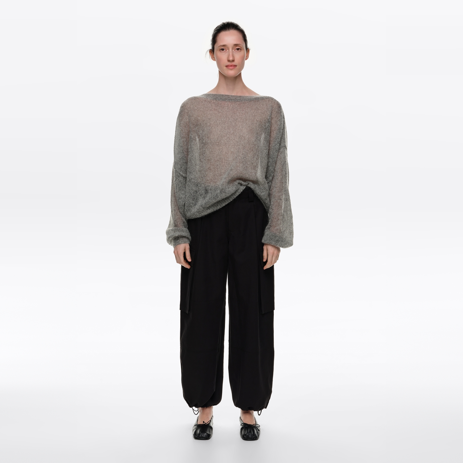 Spodnie wide leg cargo czarne
