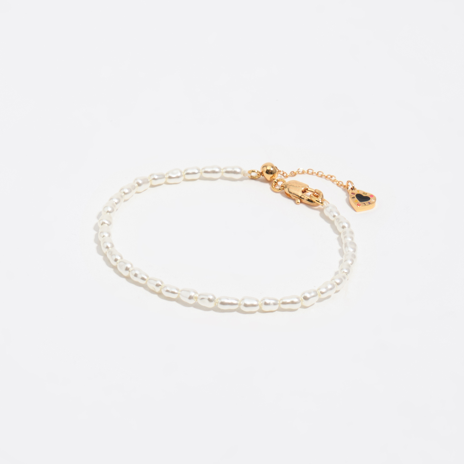 Bimba Y Lola Pearl Bracelet With Black Heart Logo