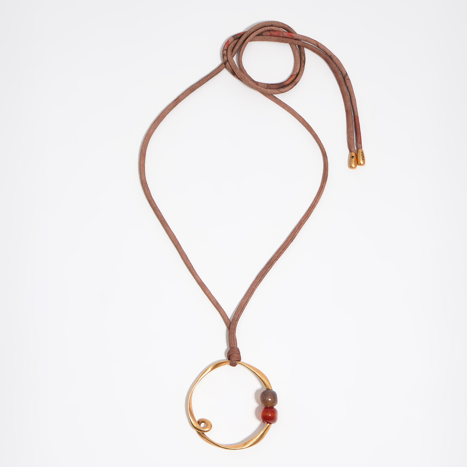 Bimba Y Lola Burnt Orange Irregular Hoop Necklace With Matte Gold Stones