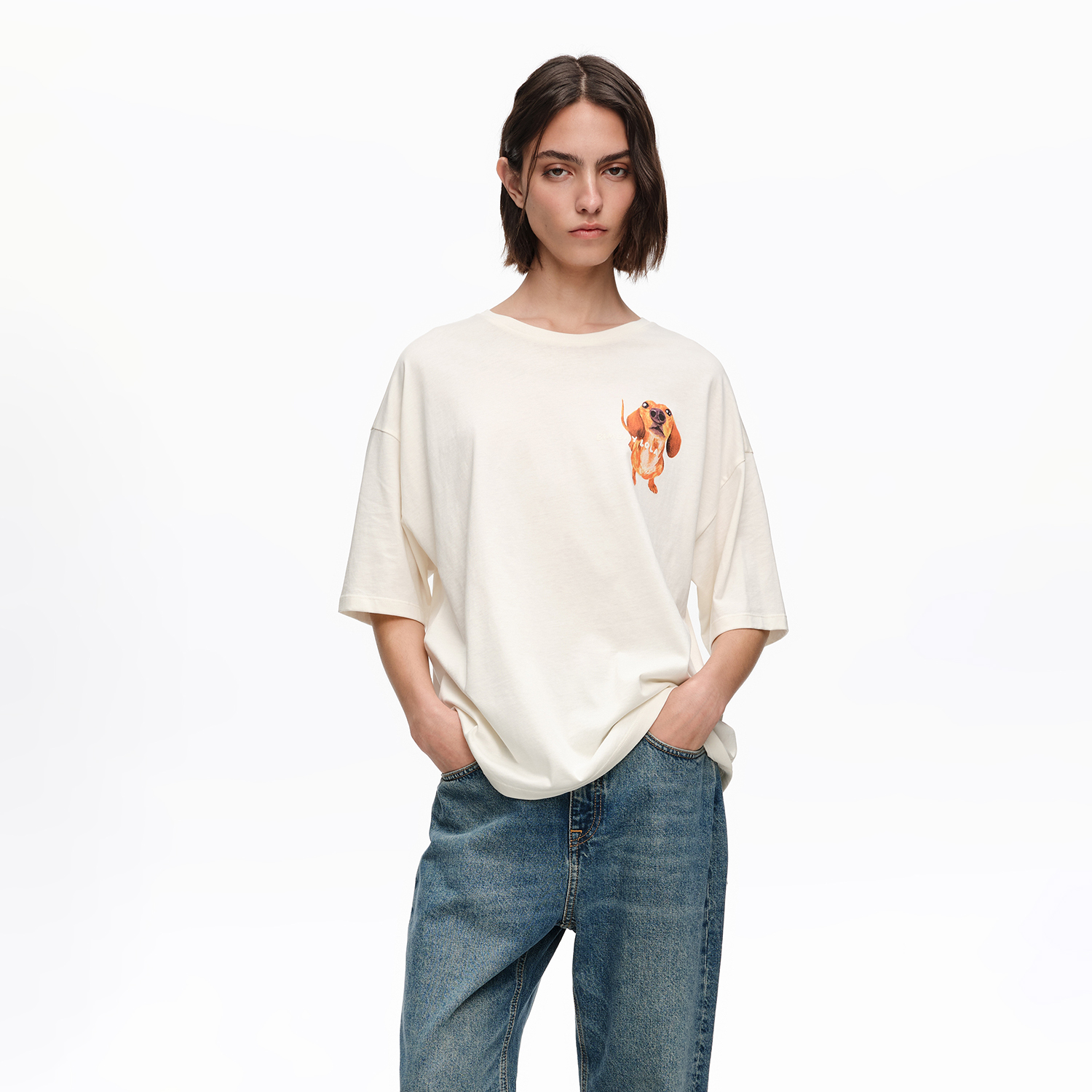 Bimba Y Lola Ivory Dachshund Logo T-Shirt