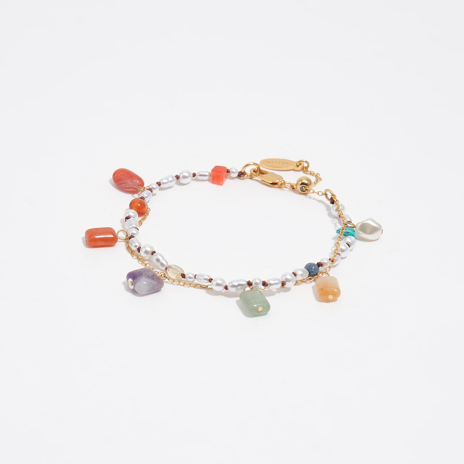 Bimba Y Lola Gold Multicolor Stones And Pearls Double-Layer Bracelet