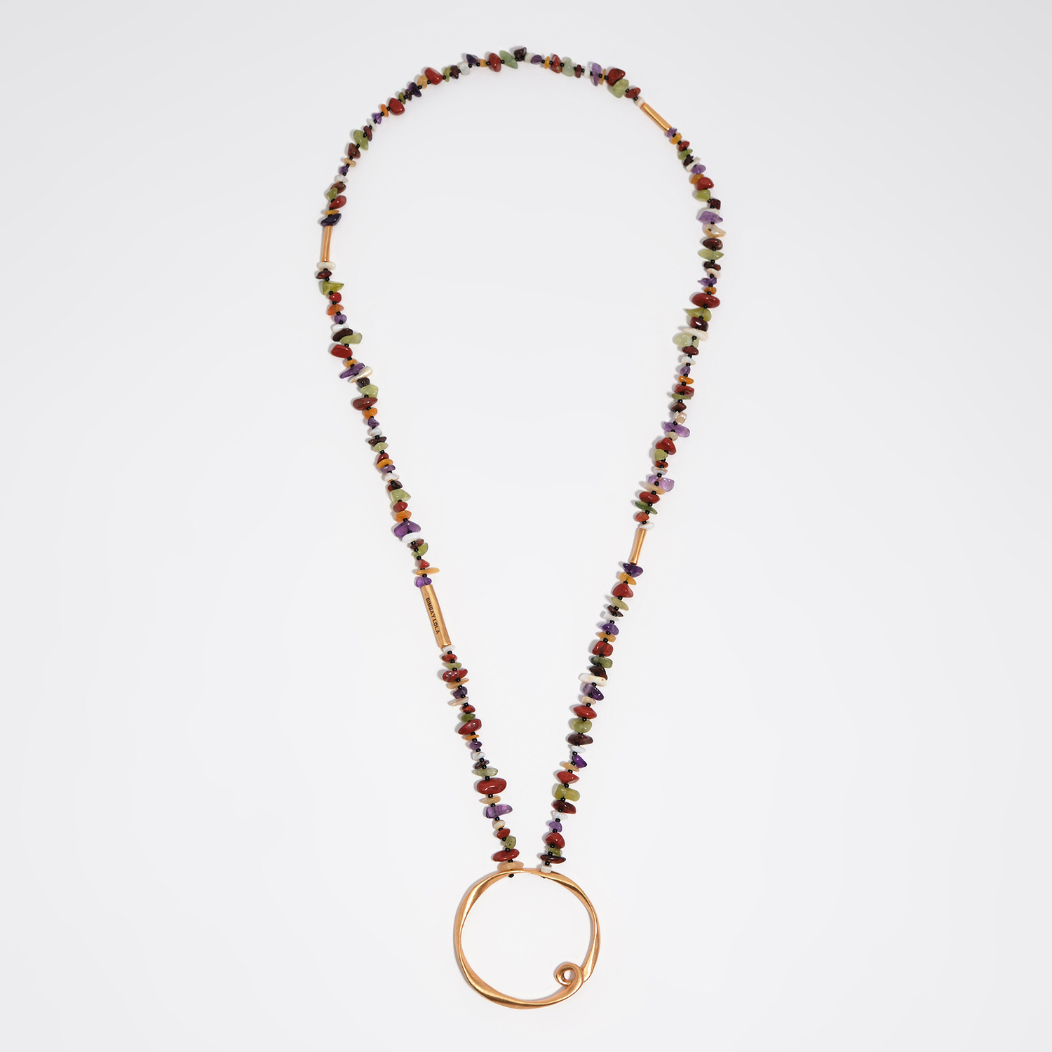 Bimba Y Lola Burnt Orange Matte Gold Stones Necklace