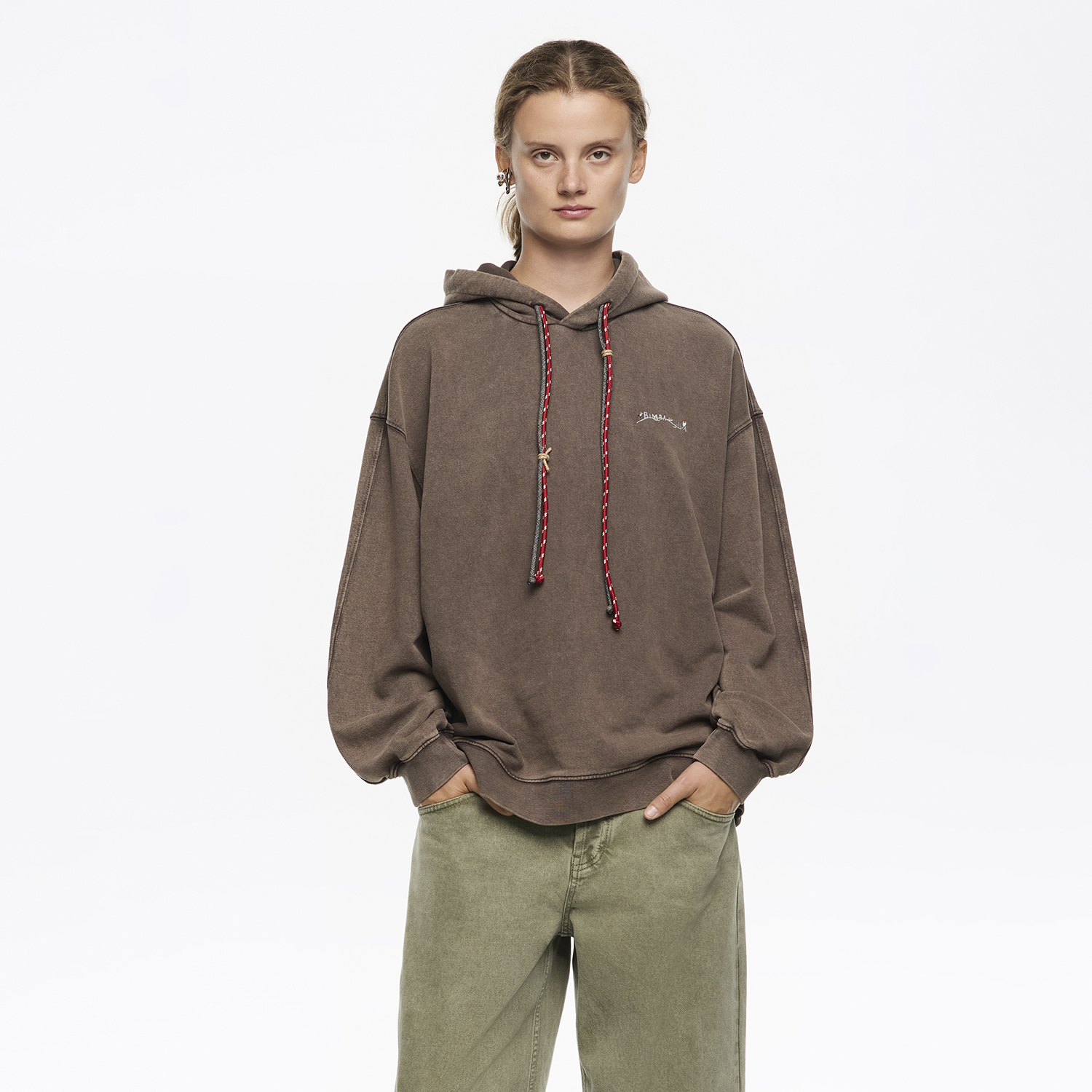 Bluza kaptur logo kwiaty brązowa
