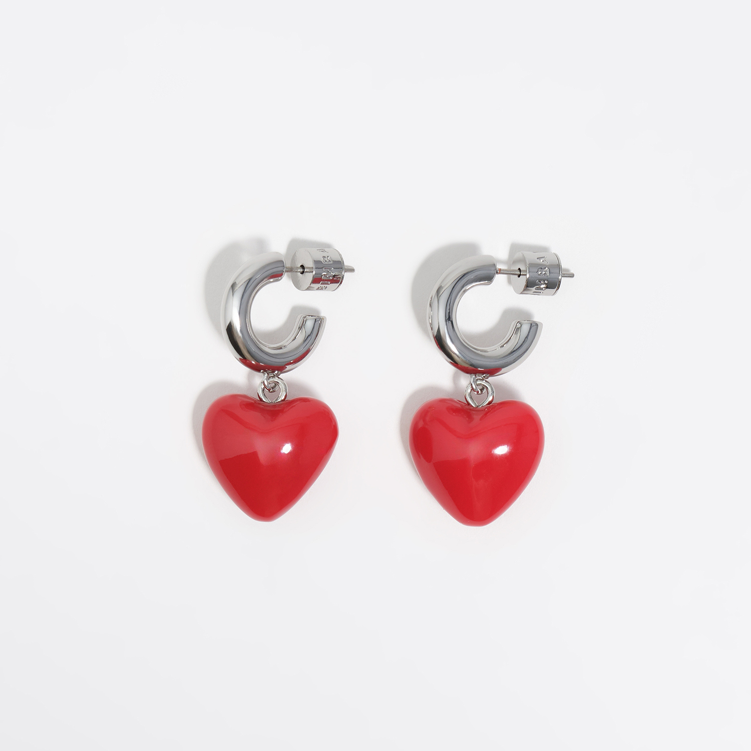 Bimba Y Lola Red Silver Hoop Earrings And Heart