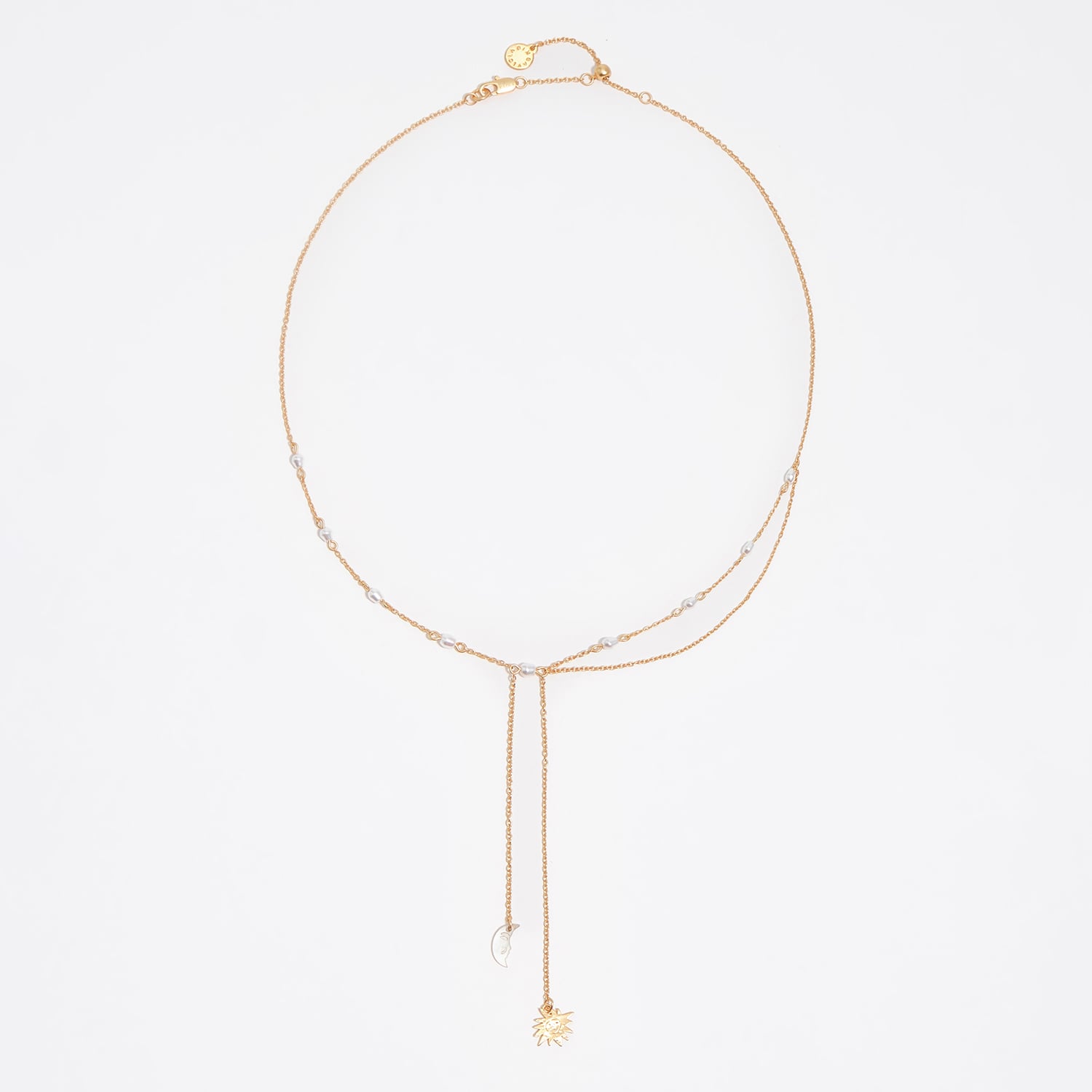 Bimba Y Lola Gold Sun And Moon Necklace With Brushed Chains