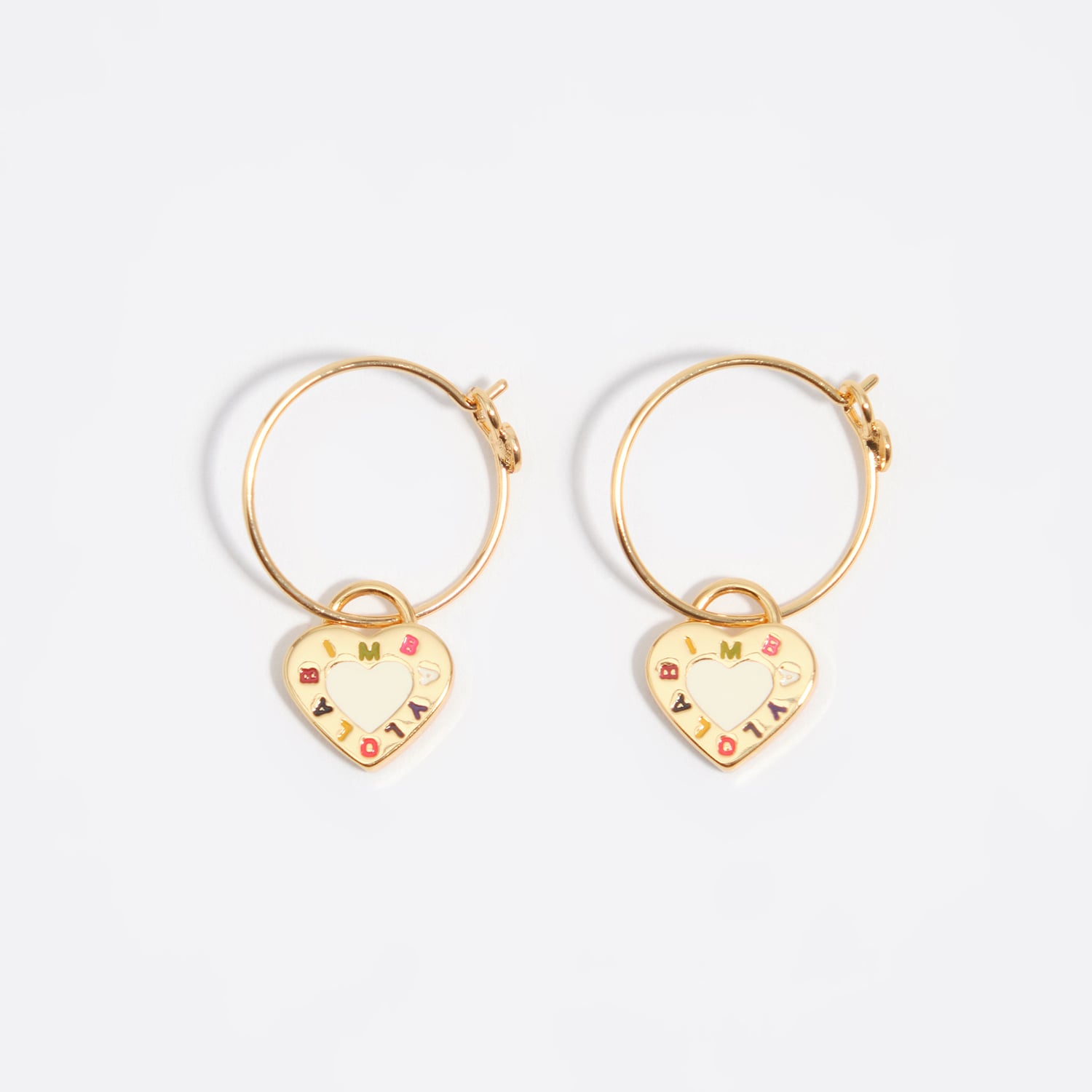 Bimba Y Lola Ivory Hoop Earrings Logo Heart
