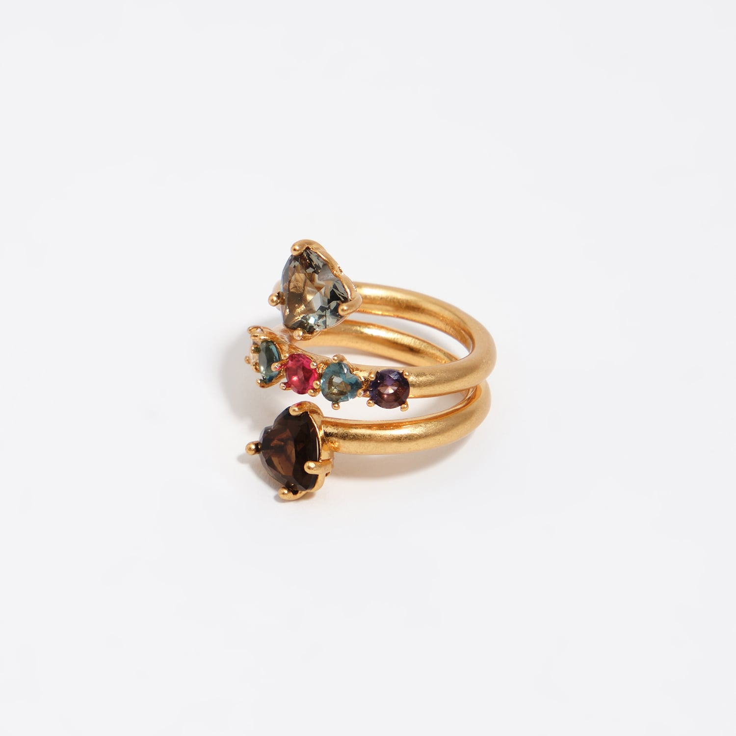 Bimba Y Lola Gold Brushed Heart Spiral Ring With Crystals