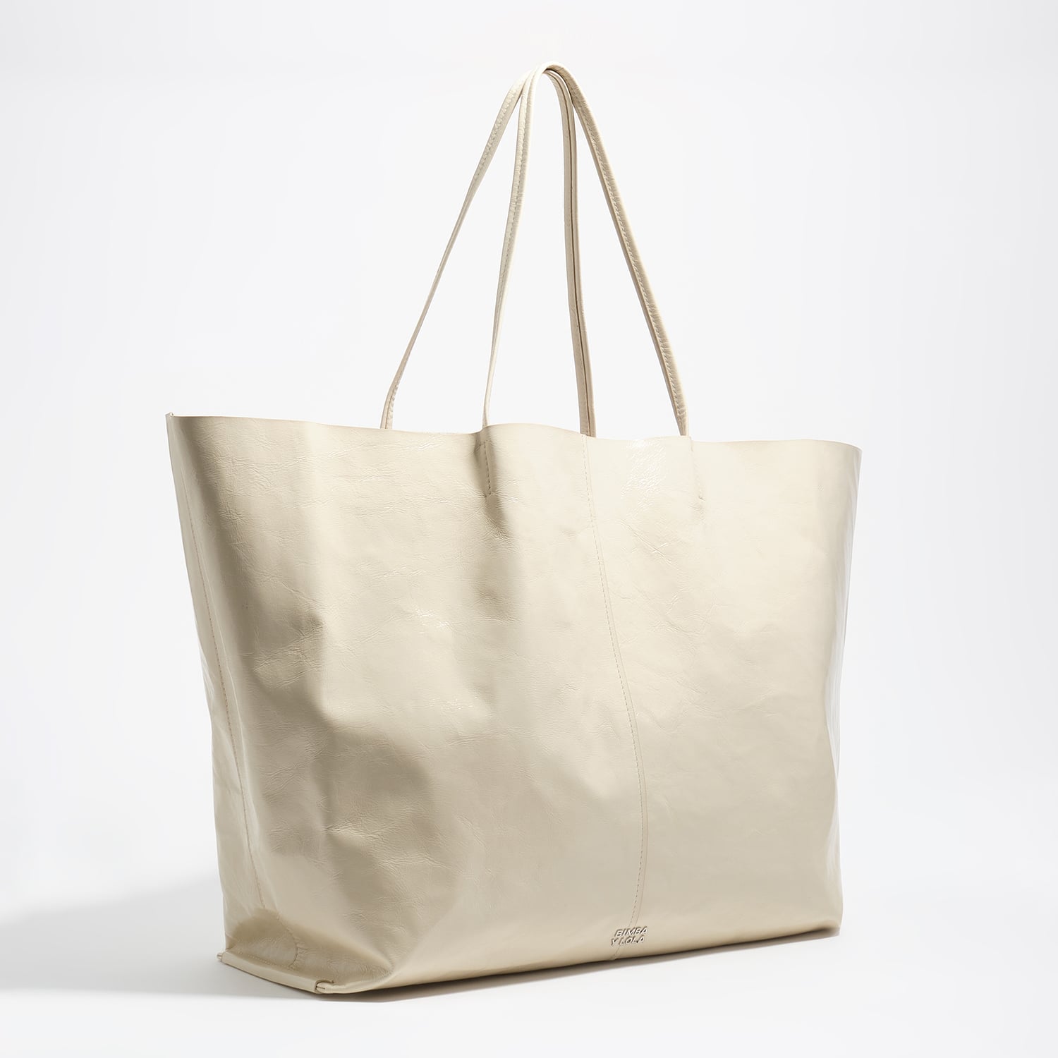 Bimba Y Lola Ivory Cream Shiny Leather Maxi Shopper Bag