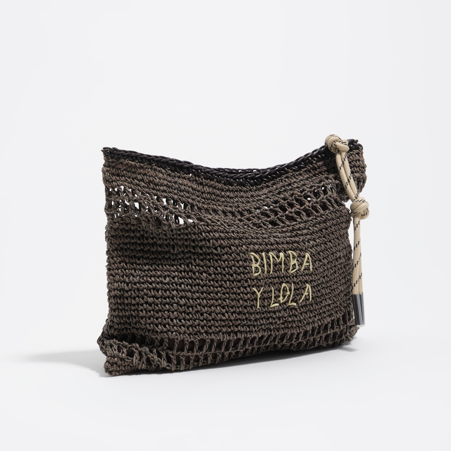 Bimba Y Lola Chocolate Medium Raffia-Effect Handbag