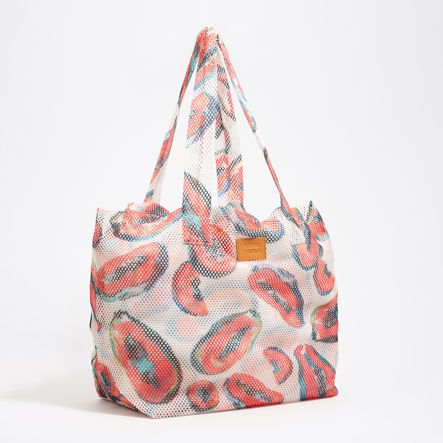 Torba shopper nylon, ze wzorem papaji, kość słoniowa