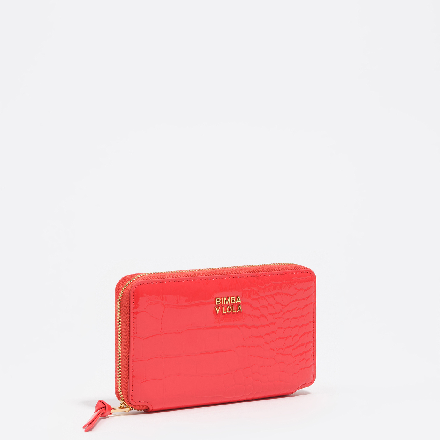 Bimba Y Lola Bright Coral Medium Coral Mock Croc Horizontal Wallet