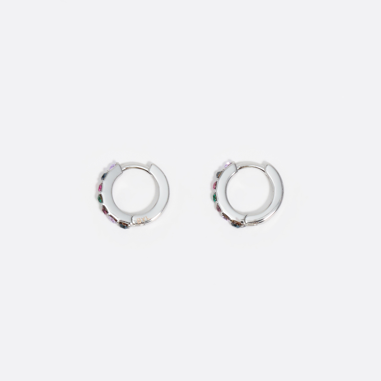 Bimba Y Lola Silver -Tone Mini Hoop Earrings With Crystals