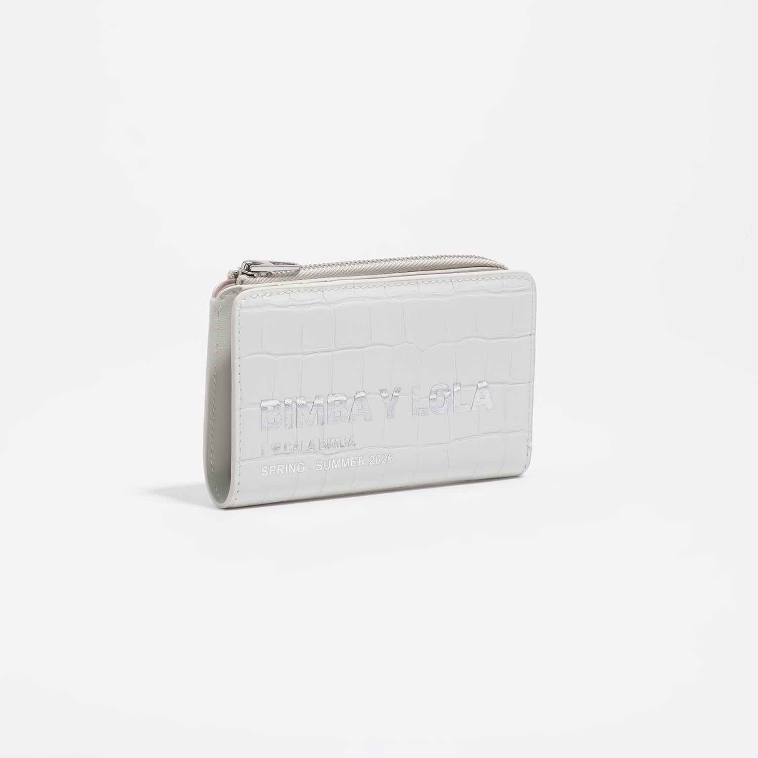 Bimba Y Lola White Embossed Crocodile Compact Purse