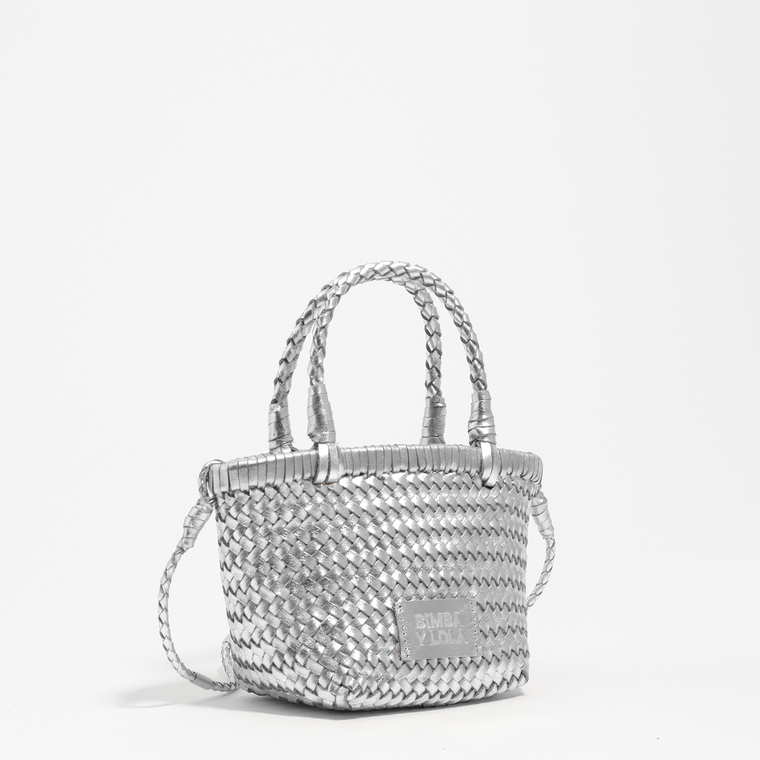 Bimba Y Lola Silver Plaited Leather Mini Bag